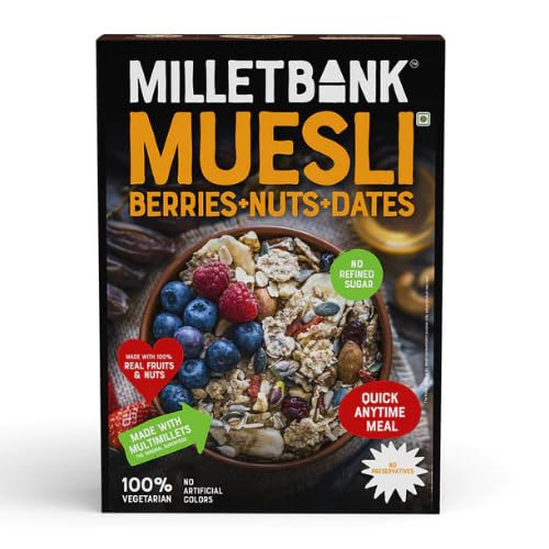 Millet Bank Muesli(Berries+Nuts+Dates) 350g, Made with Multi Millet, No Artificial Colours
