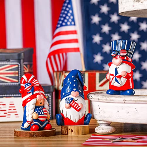 3 Pcs 4Th Of July Gnome Decor Patriotic Gnome Statue Independence Day Collectible Figurines Outdoor Sculptures Resin Memorial Day Gnomes Decoration For Yard Lawn Home Tiered Tray American Veteran #TOP4