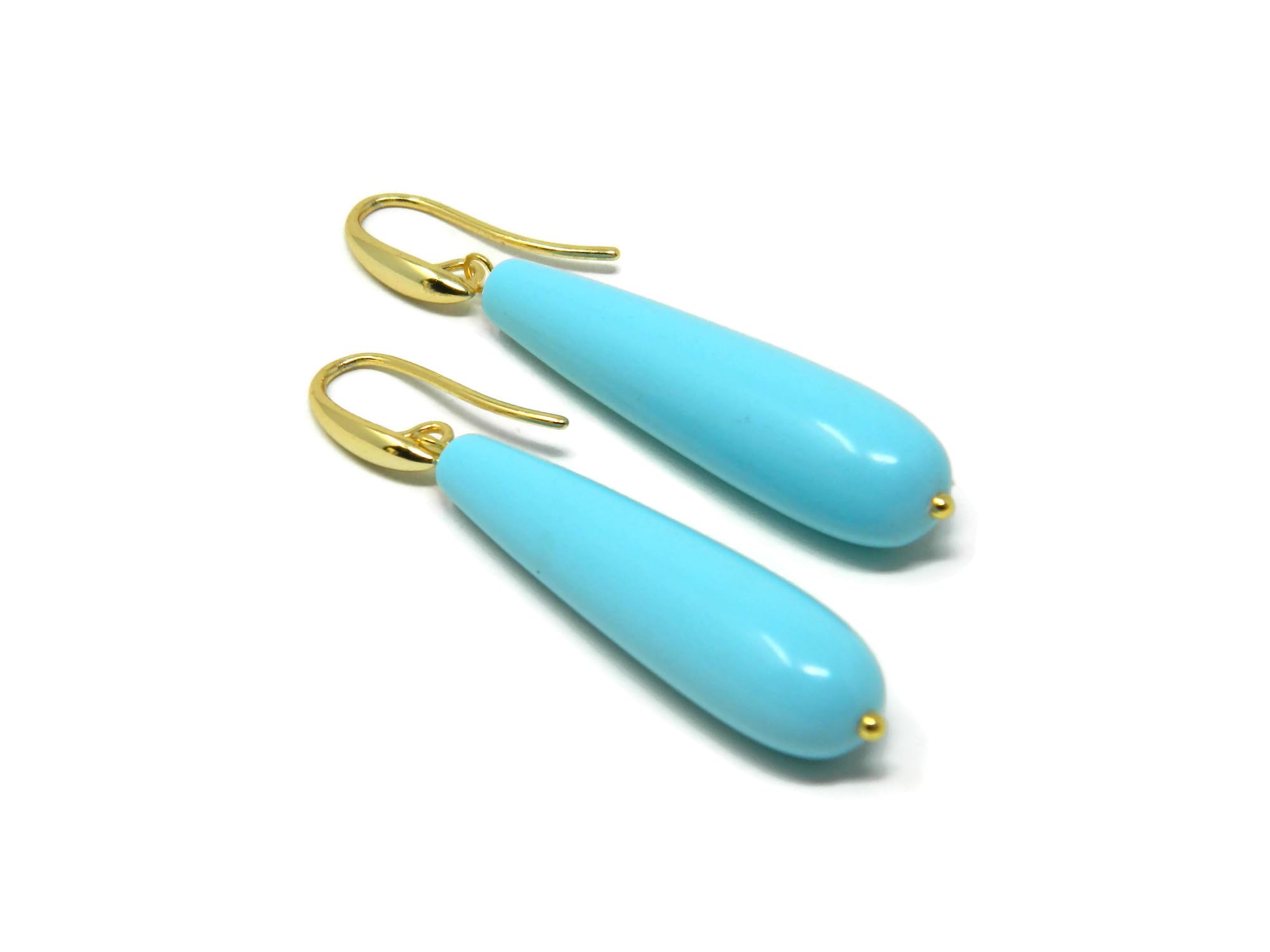Boucles d'oreilles gouttes turquoise d'exception et argent plaqué or