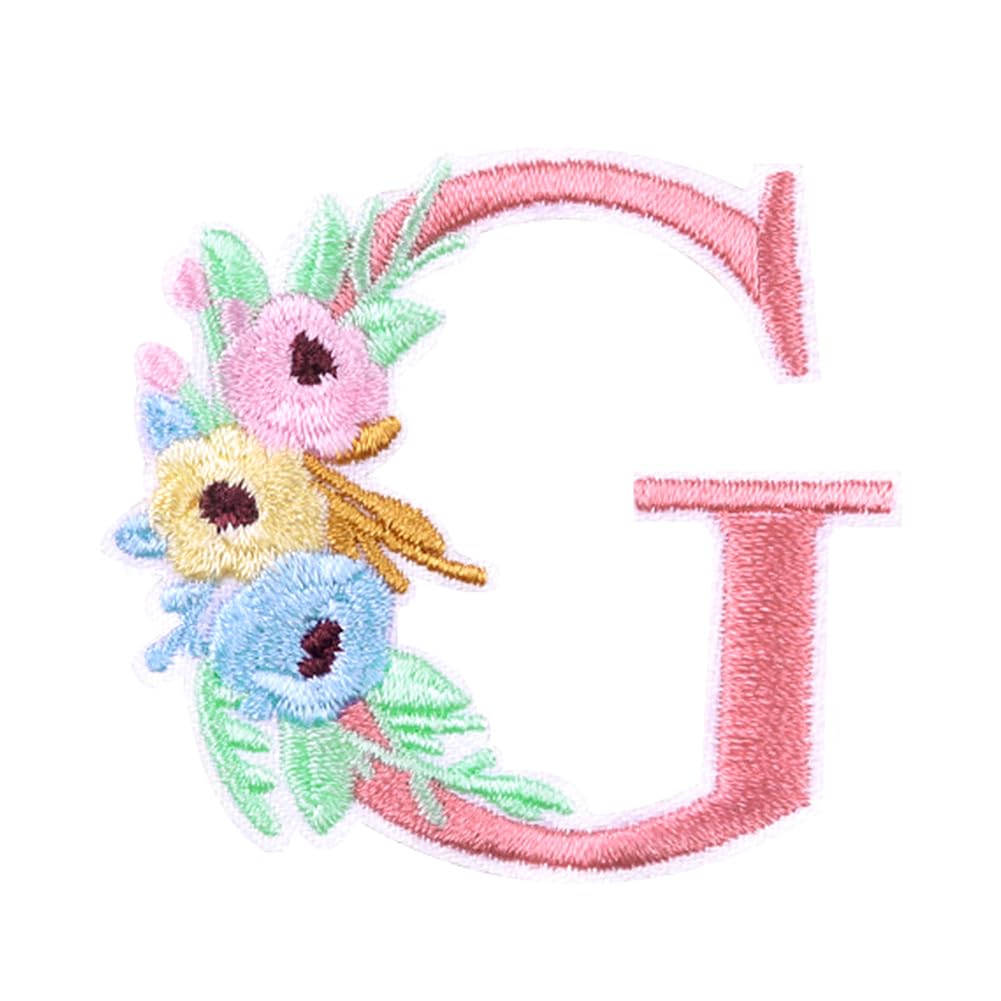 Locomo Individual Floral Letter Iron On Patch Alphabet Sew On Patch Embroidered Flower Elegant Capital A-Z Name Badge for DIY Jacket Coat Backpack Decoration