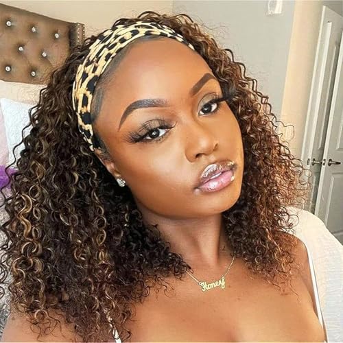 Headband Wig Human Hair Deep Wave 12in, 150% Density, Glueless