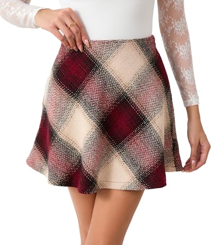 Lzkehcy Womens Elegent High Waist Wool Plaid Dance Skirt Casual A-line Mini Skirts Outfits (US...