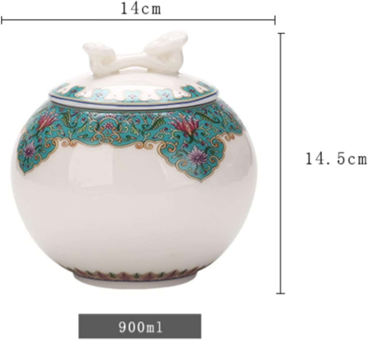 Tea Tin Porcelain Tea Canister for Loose, Airtight Dehua Sheep Fat Jade White Caddy, Enamel Sealed Storage Tank 900 ML Container(Blue)
