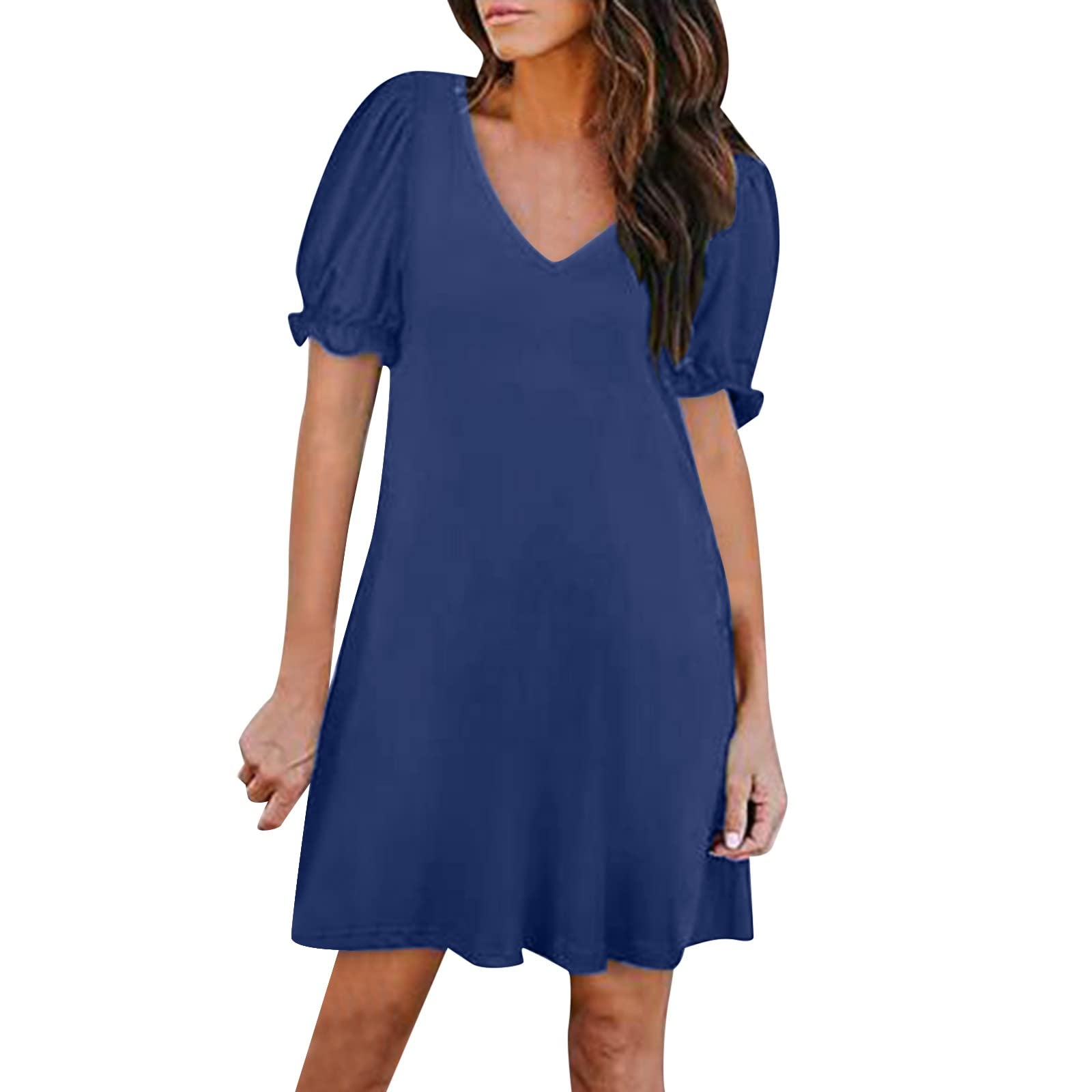 Vestito Lungo Donna Estivo Con Scollo A V - Manica Corta, Linea Ad A, Spacco, Elegante E Casual - Foto 10