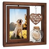 Dog Memorial Gifts for Loss of Pet - Rotating Wooden Frame for 4x6 Photo & Fur Hair Jar - Sympathy Gift for Pet Bereavement, Remembrance Keepsake - Rainbow Bridge Gift for Dog Lovers & Cat Lovers