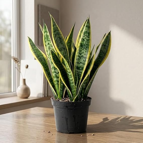 Image of Sansevieria Laurentii Yellow Snake Plant Live Indoor with Pot | Air Purifying, Low Maintenance, Lucky Plant, Home & Office Use, Bedroom Plant
