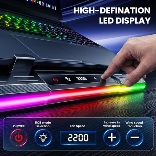 Image of Techie Aeroflex Pro Laptop Cooling Pad with 120 mm High Airflow Fan with Movable Design | Touch LCD Fan Control and 10 RGB Modes | Adjustable Laptop Stand with Phone Holder for 10-19 Inch Laptop