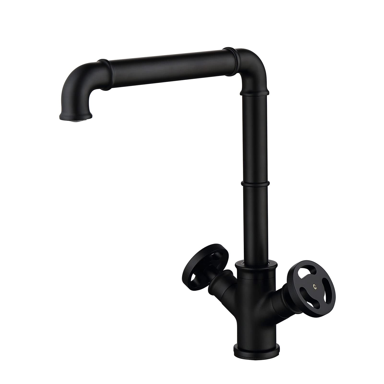 Rubinetto da cucina nero stile industriale, rubinetti per lavello da cucina in ottone, rubinetto per miscelatore da cucina monoforo a due maniglie, rubinetto per lavello con rotazione a 360