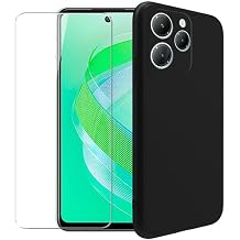 Case for Infinix Smart 8 + Glass Screen Protector Tempered Film - Transparent Silicone Soft Flexible Bumper Shockproof TPU Protective Cover Shell for Infinix Smart 8 Black