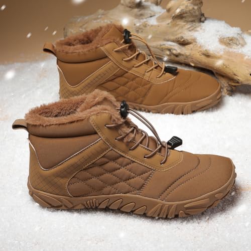 Image of Hike Winter Footwear Barefoot Boots Mens Womens, Waterproof Winter Snow Boots, Warm Ankle Booties, Wide Toe Barefoot Hiking Boots, Non-Slip Zero Drop Sole Hike Shoes for Hiking Walking Outdoor