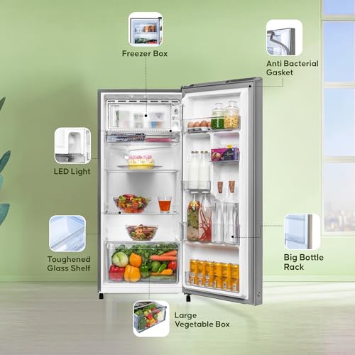 Image of Haier 190 L, 3-Star Direct-Cool Single Door Refrigerator with 1 Hour Icing Technology & Large Vegetable Box (2025 Model, HED-203TNS-N, Nickel Steel)