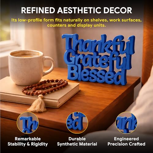 Image of Mad Masters Thankful Grateful Blessed Inspirational Desk Decor - Aesthetic Table, Shelf & Wall Showpiece for Home Office, Business. Vastu Friendly Gifting, Royal Blue (20.3 x 12.5 x 2.5 cm)