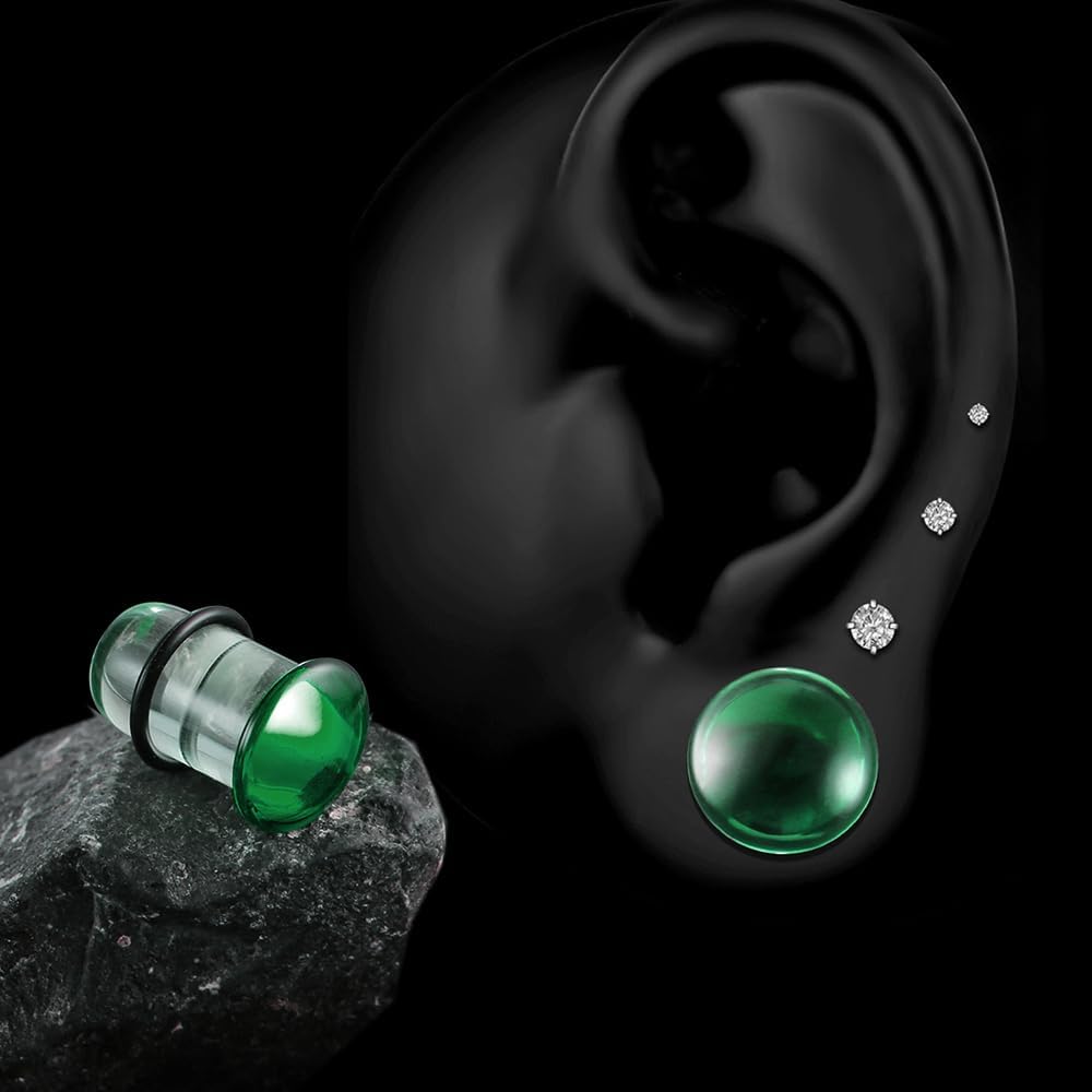 Single Flare Glass Stretching kits 1PC C-shape septum rings+1Pair Glass Gauges Taper Expander with Rubber O-Rings,1.6-8mm(14G-0G) Full Size Ear Tunnels Plugs,Cylindrical Body Piercing - Image 4