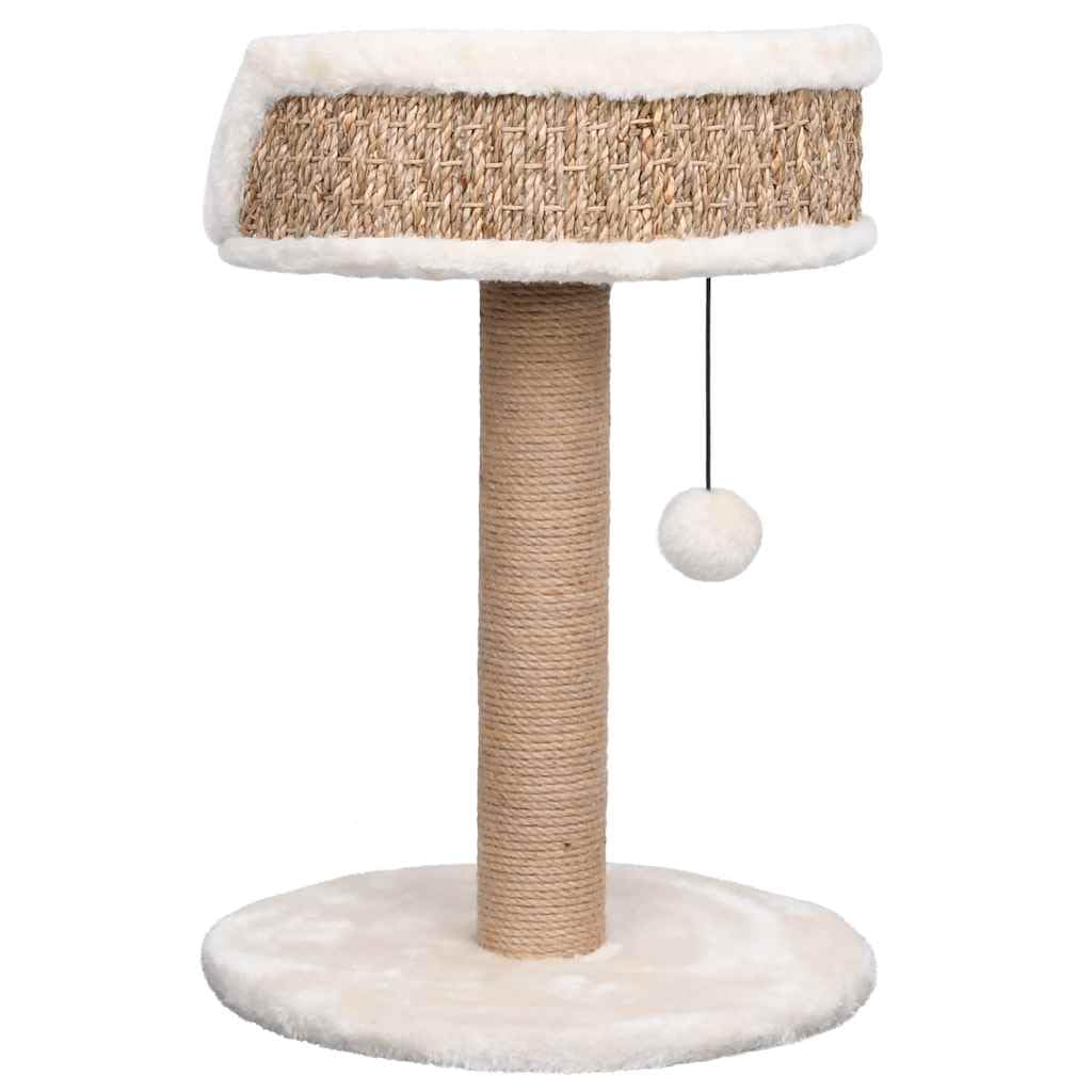 Árbol rascador para gatos con columna rascadora de algas marinas de 49 cm de altura, estable árbol rascador con cama de peluche, juguete colgante y sisal natural para el cuidado de las garras