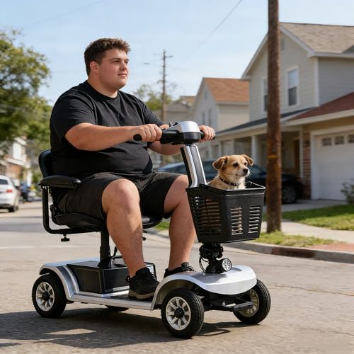 Image of Movcan S-02 4 Wheel Electric Mobility Scooter for Adults & Seniors, 419 LB Capacity,Up to 4 MPH 22 Miles Long Range, Foldable Electric Wheelchair for Travel with 360 Swivel Seat & UL Certified Safety