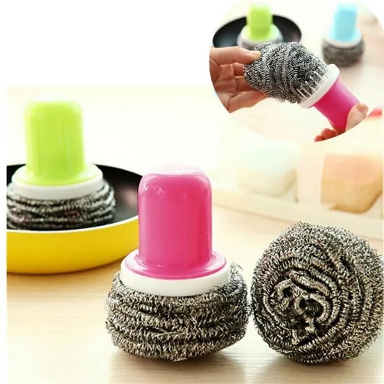 Utkarsh (Pack of 2) Steel Wool Sponge Scrubber with Ball Handle for Cleaning - Kitchen Cleaning Tool for Pots, Pans, Ovens, Oven Racks, Sinks, Baking Trays, Grills Home Cleaning Kit