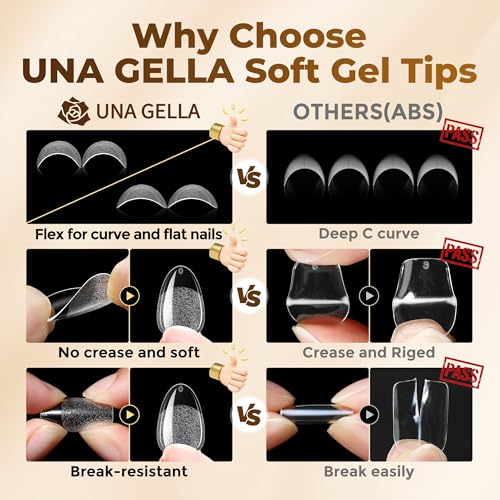 Image of UNA GELLA Short Oval Almond Fake Nails 504pcs Press on Nails Pre-shape Short Almond Round Gel Nail Tips for Full Cover Acrylic False Nails For Nail Extension Home DIY Salon 12 Sizes False Gelly Tips