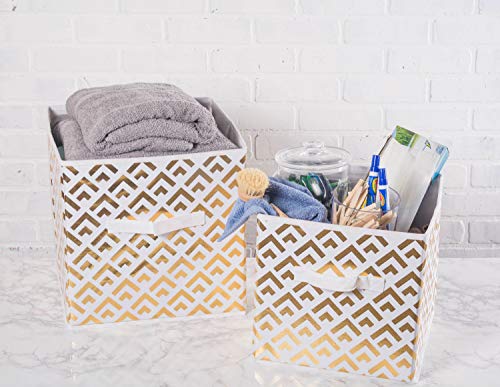 DII Non Woven Polyester Metallic Diamond Storage Bin, Small Set of 2, White/Gold - image 4