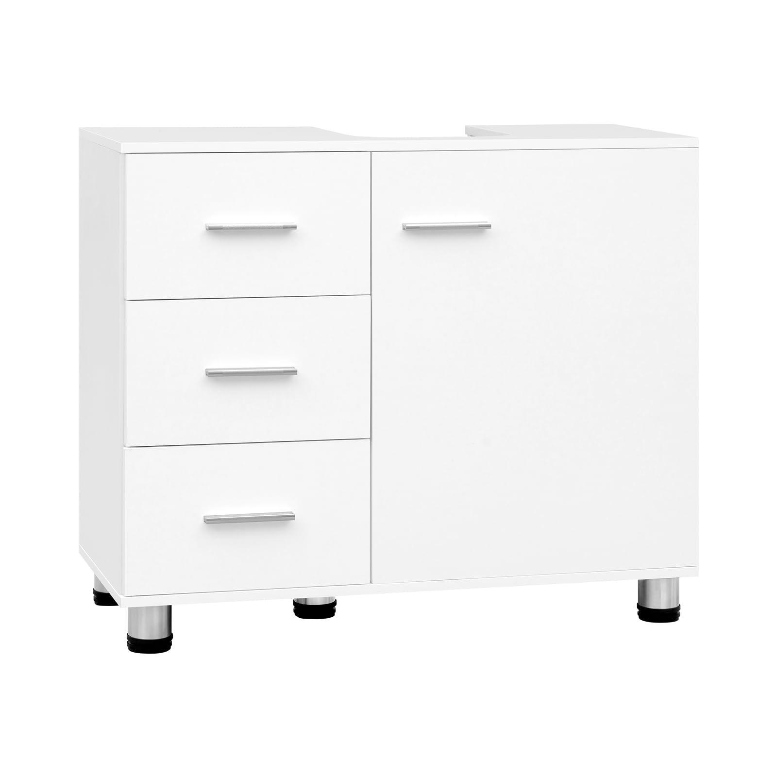 EUGAD Armario de Baño, Mueble Auxiliar Baño con 3 Cajones, Mueble Bajo Lavabo, Estante Ajustable, Blanco, 5 Patas Robustas, 70x60x30 cm