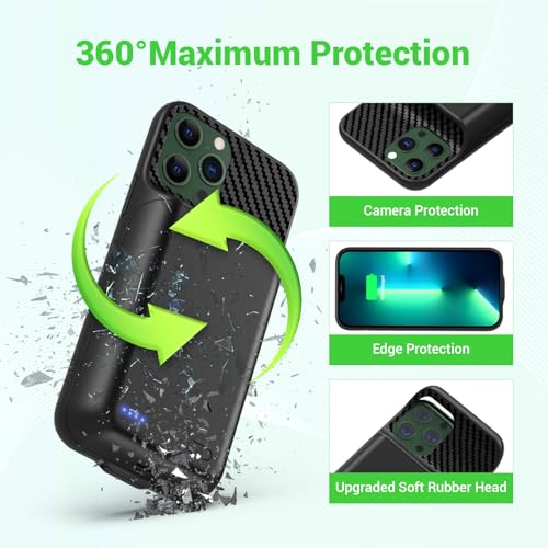 Akkuhülle für iPhone 13, 13 Pro, 14 (6.1 Zoll), 13800mAh Tragbare Ladebatterie Zusatzakku Externe Handyhülle Batterie Wiederaufladbare Schutzhülle mit Panzer Schutz Glas Folie