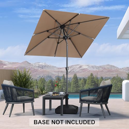 Image of PURPLE LEAF Patio Market Umbrella 6' x 6' Square Dual Tilt Taupe 8 Ribs