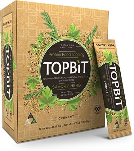TOPBiT Crunchy Protein Topping - Perfect for Salads, Pasta, Vegetables, Cooking- Savory Herb - Plant Based Vegan Protein Topping - Sugar Free, Dairy Free, Soy Free, Gluten Free, Nut Free - 12 Packets