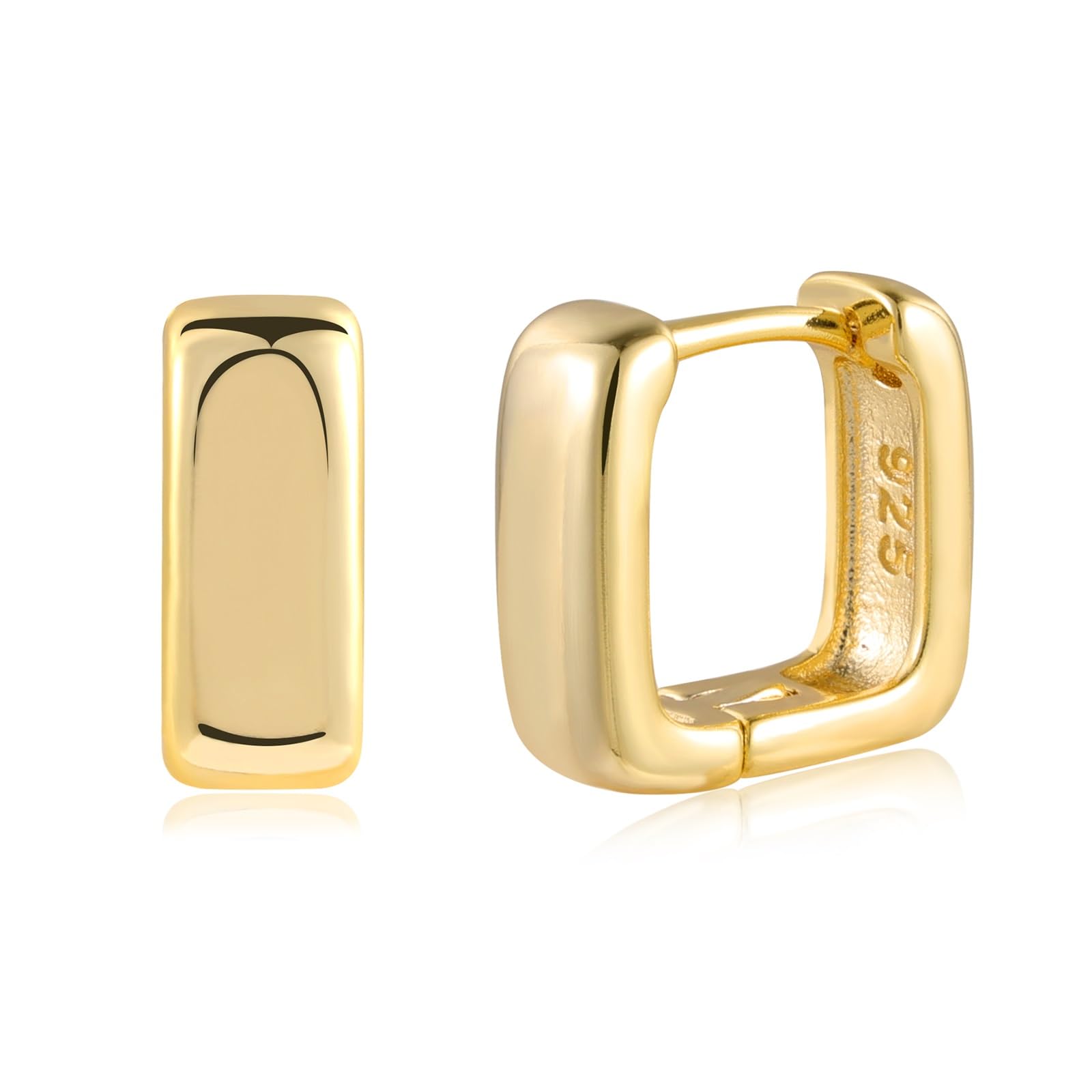 ALEXCRAFT Pendientes Mujer Plata 925 Chapado en 14K Oro Rectangulares Geométricos Minimalistas
