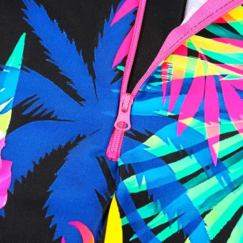 Image of TFJH E Short Sleeve Girls Swimsuits UV 50+ One Pieces Zipper 2-14Y | From beach vacations and pool parties to cruises and water parks, this colorful floral swimsuit is her summer favorite