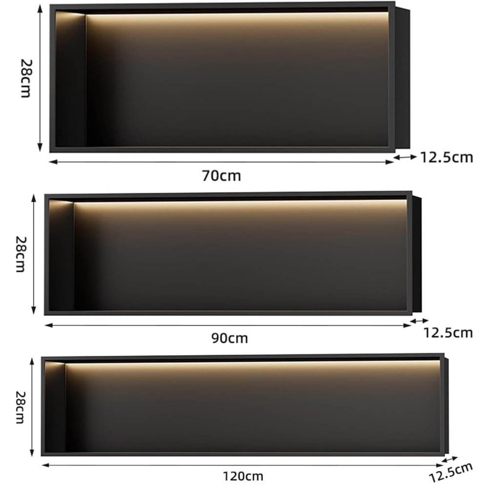 Generisch Wandnischen-Organizer aus Edelstahl mit LED-Beleuchtung – Einbauregal für die Dusche im Badezimmer, Schwarz (70 x 28 x 12,5 cm) – Stilvolle und platzsparende Lösung