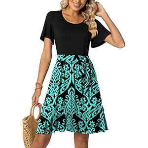 Aodemo Women Casual Summer Empire Waist Short Sleeves Work Dresses Ruffle Hem Swing Tie Waist Beach Dress