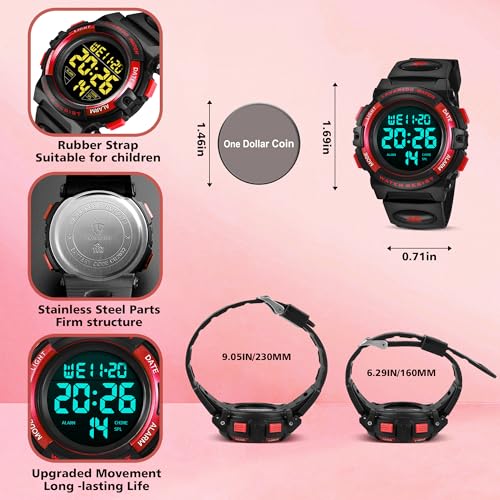 Image of Kids Watch,Boys Watch for 3-15 Year Old Boys,Digital Sport Outdoor Multifunctional Chronograph LED 50 M Waterproof Alarm Calendar Analog Watch for Children with Silicone Band,Kids Gift