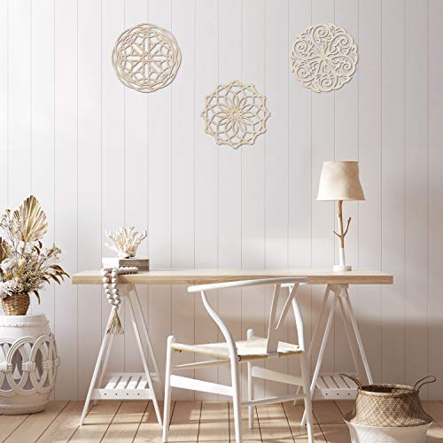 Ambesonne Mandala Wooden Wall Art Set Of 3, Swirling Victorian Finishes Lotus Art, Birch Wood Plywood Rustic Wall Art Accent For Hallway Bedroom Living Room Cafes And Offices, 11.4" X 11.4" X 0.1" #TOP2