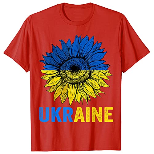 T-shirt Ukraine paix en coton avec motif drapeau et tournesol coupe casual col rond