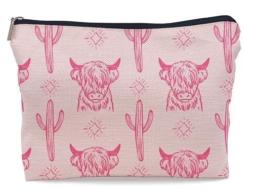 Image of Western Cow Makeup Bag,Western Cow Gifts For Women,Cowgirl Stuff For Women,Cowgirl Gifts (Pink)