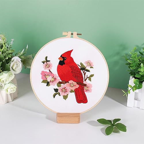 image for Louise Maelys Cardinal Embroidery Kits for Beginners with Bird Flower 