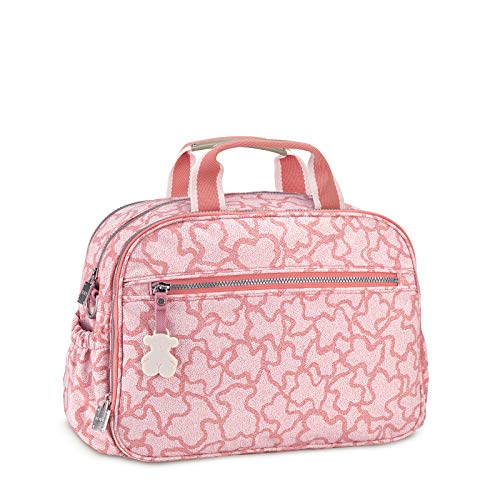 TOUS Bolsa de Bebé de Nylon de color Rosa para Mujer con Motivo de Oso, de Vinilo Hidrófugo y Piel, Combinable y Bonita, Medidas: 40x25x20 cm Colección Kaos