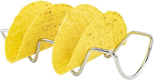 Juego de 4 estantes para tacos, acero inoxidable, soporte plateado para servir fácilmente, tamaño único