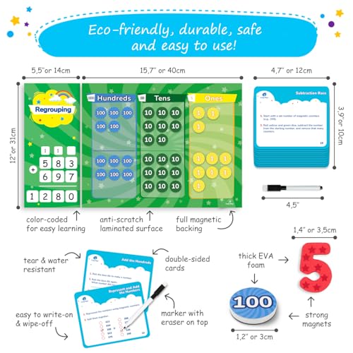113 PCS Fun Magnetic Regrouping Activities Kit, Place Value Magnets 1st 2nd 3rd 4th Grade, Magnetic Place Value Chart Mat, Magnetic Place Value Discs Chips, Base Ten Math Manipulatives - Simply Magic - Image 3