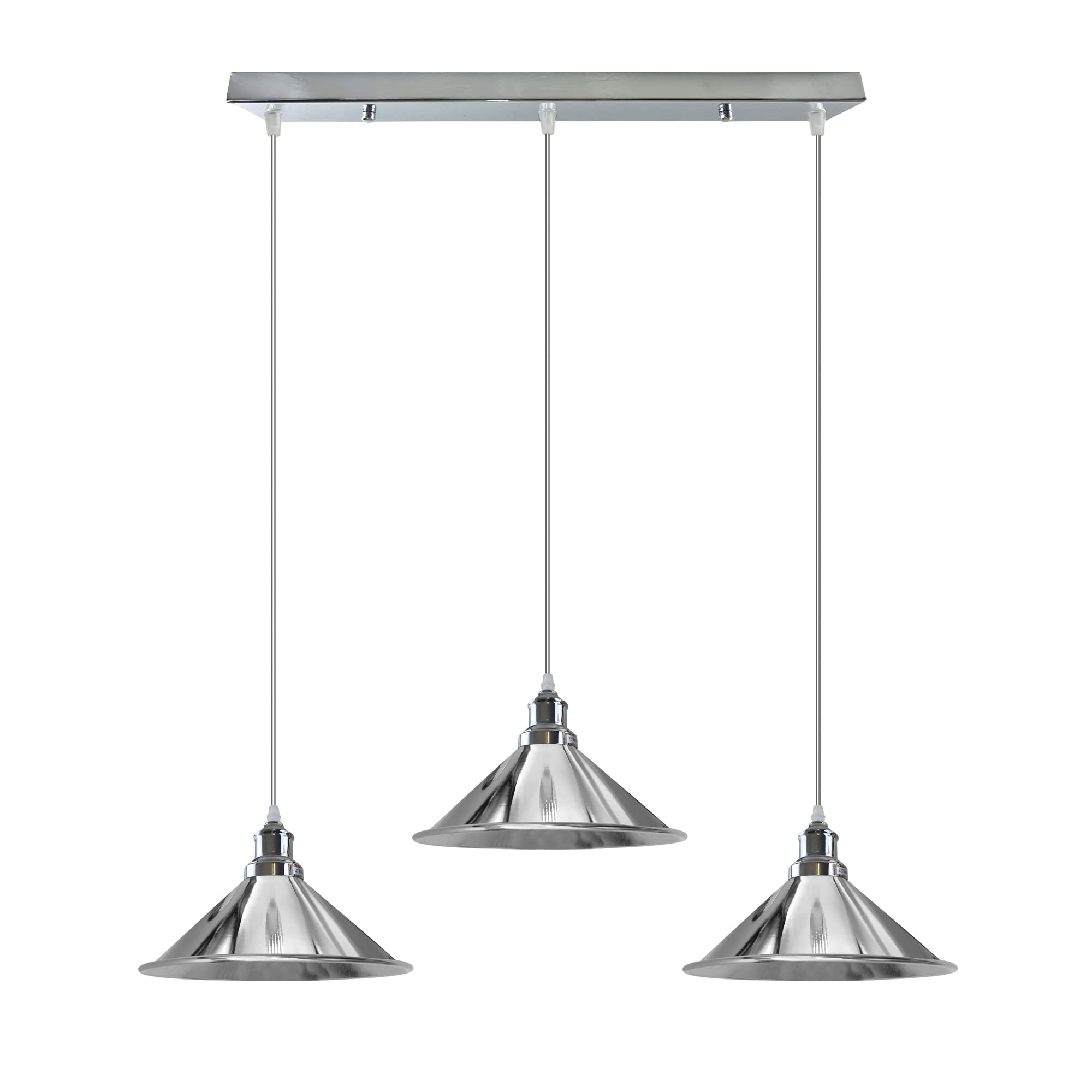 Industrial Vintage Retro Rustic Metal Shade Pendant Light, Loft Bar Modern Kitchen Hanging Ceiling Light, Cafe Living Room Light Fittings Lamp Fixture Chandelier (Chrome) (3 Head Rectangle)