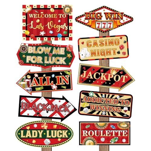 Image of 20 Pieces Casino Party Decorations Vegas Themed Party Directional Signs Casino Signs Welcome to Las Vegas Party Decorations Casino Night Poker Chip Dice Birthday Party Supplies