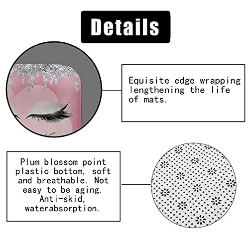 Fashion_Man Olebety 4Pcs/Set Pretty Black Long Eyelash Shower Curtain, Luxury Sparkle Shining Diamond Silver Eyeshadow Makeup Pink Heart Lovely Girl Bathroom Decor, Non-Slip Bath Mat, Hello Goddess #TOP5