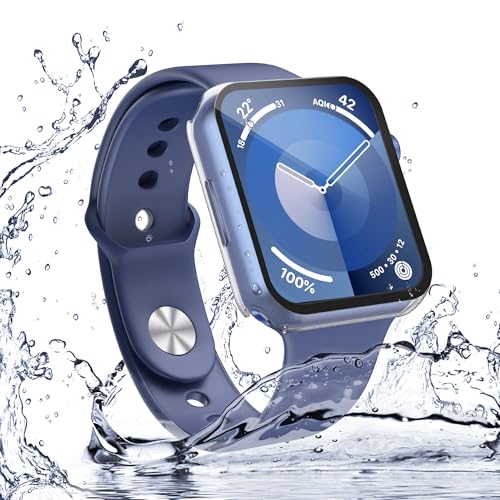Image of Misxi [2 Pack Waterproof Hard Case with Tempered Glass Compatible with Apple Watch Series 9 (2023) Series 8 Series 7 45mm, Ultra-Thin Tough Cover for iWatch Screen Protector, Matte Transparent