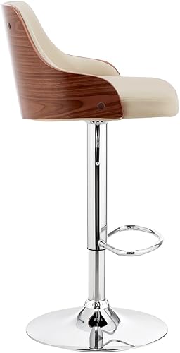 Miniatura 66 de Armen Living Taburete de bar de madera giratorio de mediados de siglo con pedestal moderno con piel sintética para encimera de isla de cocina,