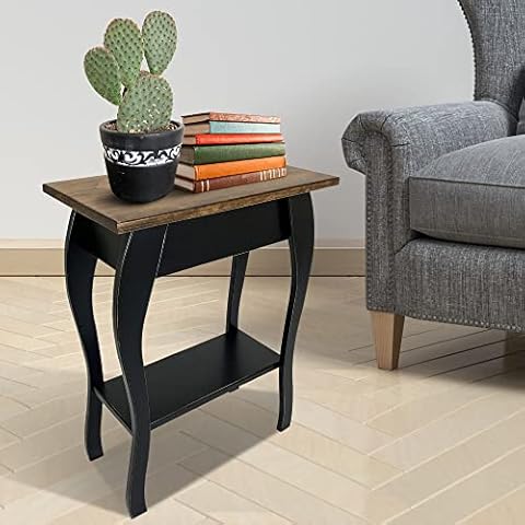 Peaceful Classics Wooden End Table- Amish Handmade Slim Side Table for Living Room, Bedroom, Entry Way, & Hallway, Thin Narrow End Table with 2-Tiered Shelves for Display & Storage, Black Cover