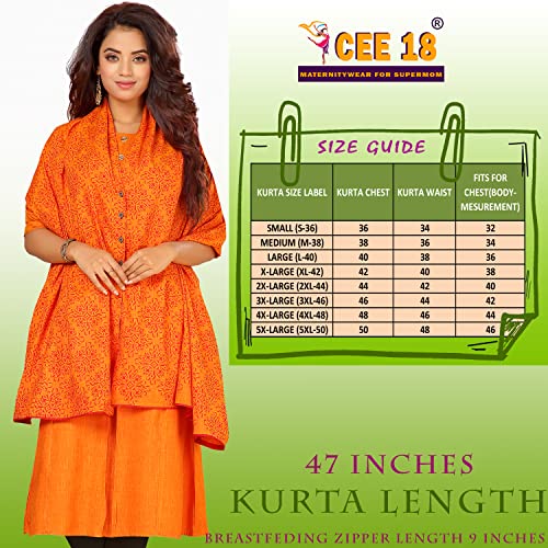 Image of CEE 18 Women's Cotton Rayon A-Line Maternity Feeding Kurti with Nursing Dupatta (9695 44 Orange XX-Large)