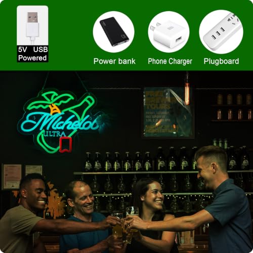 Image of Palm Tree Beer Neon Sign for Wall Decor Beer Bar Neon Sign(15.7x11.9 Inch) | Compatible with smart timing switch, 5V usb power supply Man Cave Pub Store Party Club Gifts