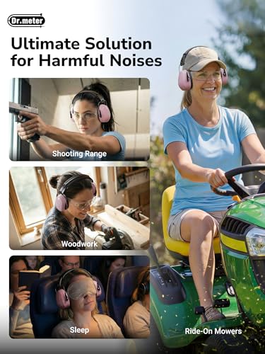Image of Dr.meter Noise Reduction Ear Muffs, Ear Protection Noise Cancelling Headphones for Adults, Kids Autism Sensory, 31dB Hearing Protection Earmuffs for Shooting Gun Range, Mowing, Fireworks, Pink