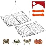 2Pack Crab Trap, Castable Crabbing Net with Bait Clip Foldable Crab Snare with Red Gauge & Bait Clip for Dungeness, Blue Crabs & Lobster - Crabbing Equipment for Pier, Jetty & Surf Fishing
