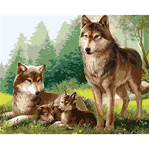 Point de croix débutant facile broderie imprimée loups 40x50