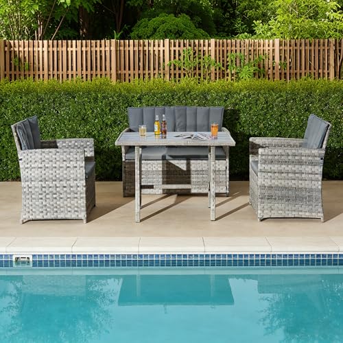 Image of Aweather 4 Piece Rattan Garden Furniture Set,Outdoor Lounge Set with 2 Armchairs 1 Sofa and Dining Table, Patio Furniture for Small Garden, Balcony, Decking,Grey